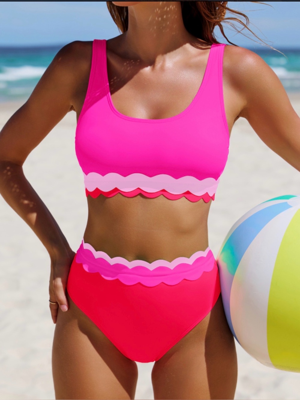 Women’s Pink Scalloped Two-Piece Bikini Set